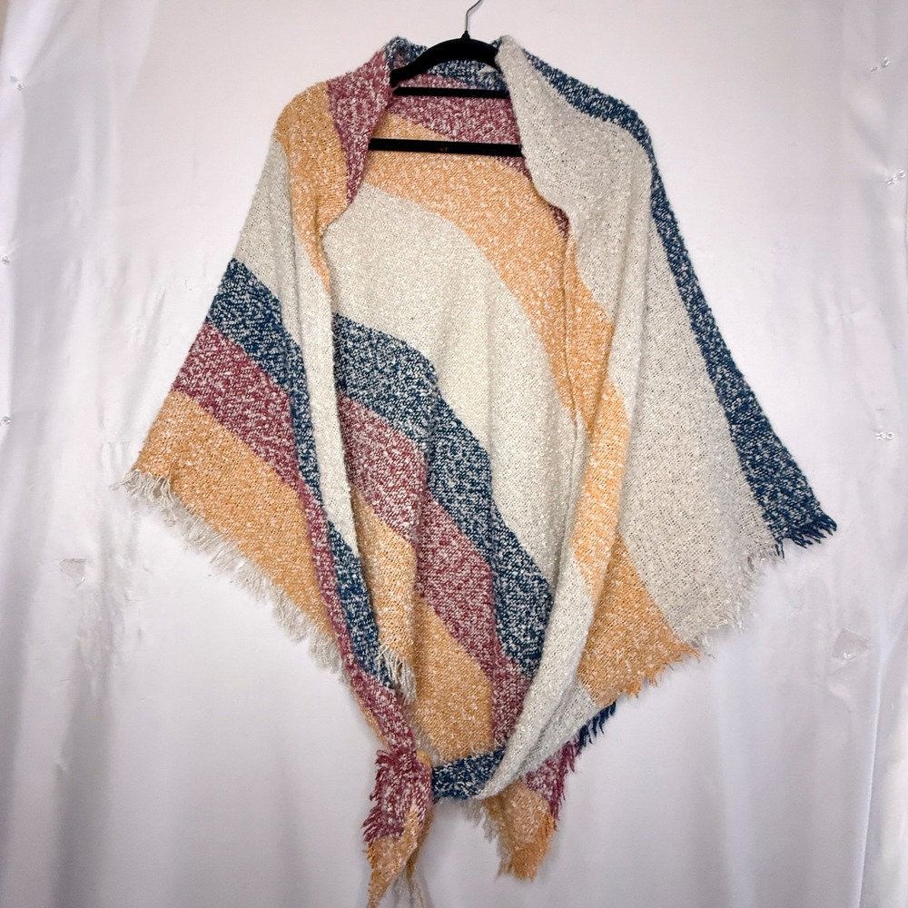 Oversized Multicolor Striped Shawl Wrap Soft Eyelash Fringe